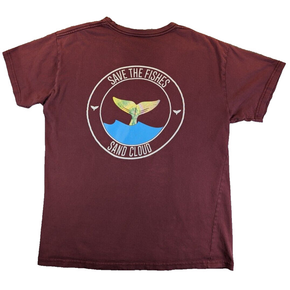 Sand Cloud T-Shirt Medium Men's Short Sleeve Pocket Tee Save the Fishes Cotton - Picture 2 of 6